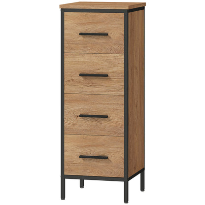 Bathroom Cabinet Narrow Bathroom Unit with 4 Drawers and Steel Frame 11.8x11.8x32.3 inches Oak