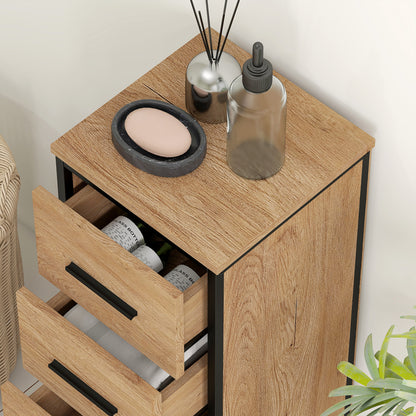 Bathroom Cabinet Narrow Bathroom Unit with 4 Drawers and Steel Frame 11.8x11.8x32.3 inches Oak