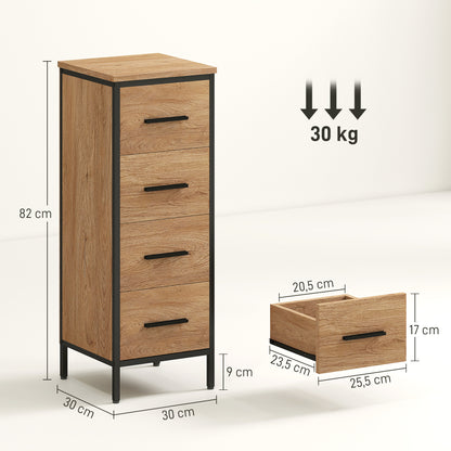 Bathroom Cabinet Narrow Bathroom Unit with 4 Drawers and Steel Frame 11.8x11.8x32.3 inches Oak