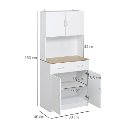 Kitchen Pantry Cabinet Kitchen Auxiliar Cabinet with Doors Drawer and Adjustable Shelves Anti-Tip for Dining Room Living Room 80x40x180 cm White