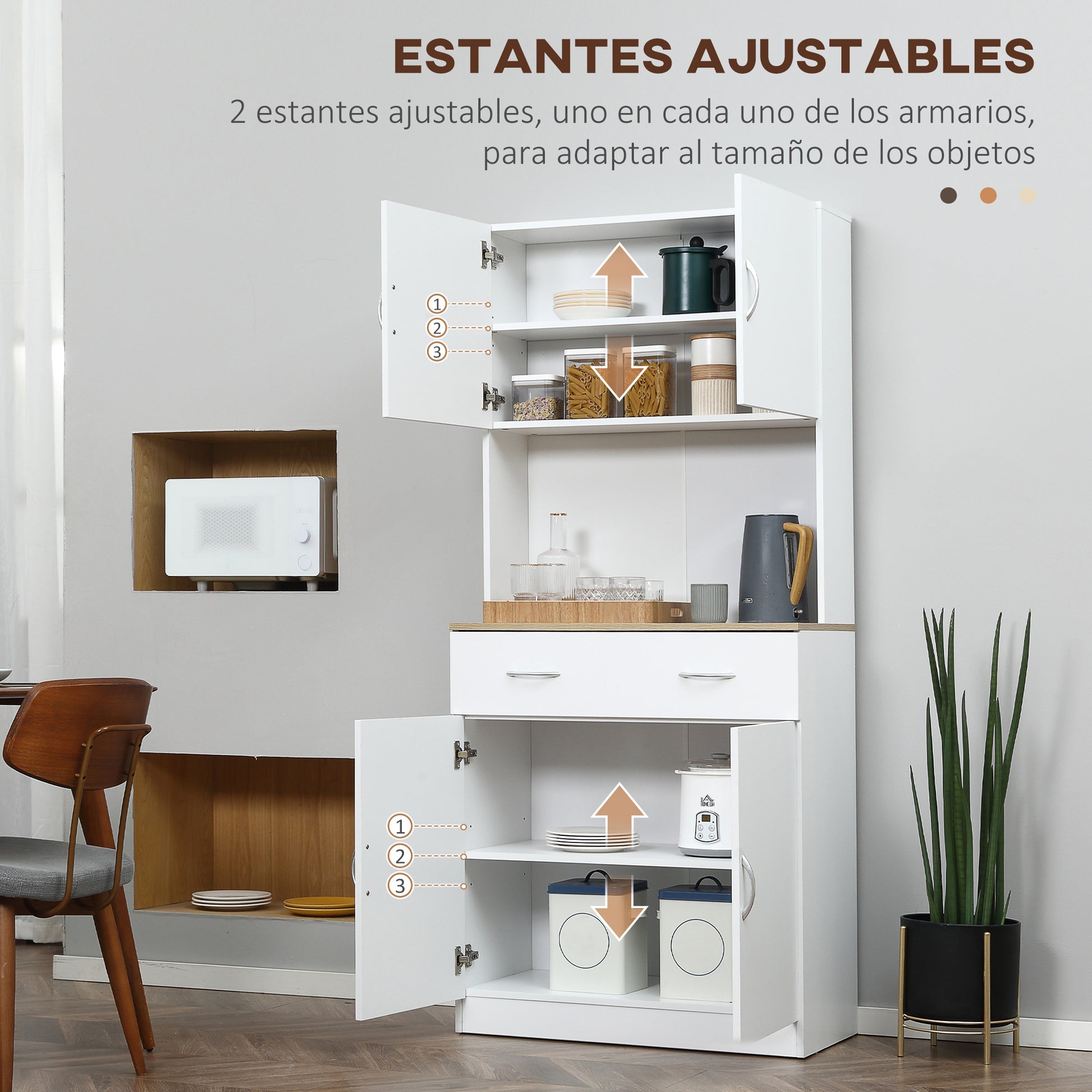Kitchen Pantry Cabinet Kitchen Auxiliar Cabinet with Doors Drawer and Adjustable Shelves Anti-Tip for Dining Room Living Room 80x40x180 cm White