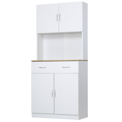 Kitchen Pantry Cabinet Kitchen Auxiliar Cabinet with Doors Drawer and Adjustable Shelves Anti-Tip for Dining Room Living Room 80x40x180 cm White