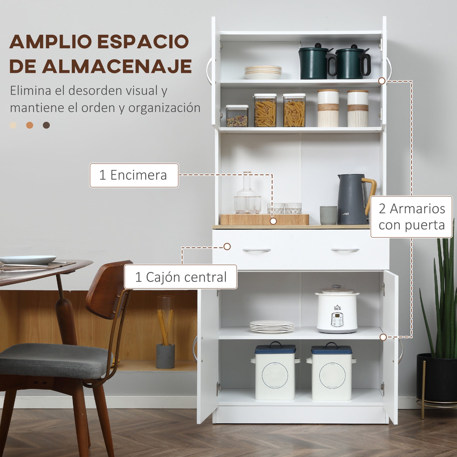 Kitchen Pantry Cabinet Kitchen Auxiliar Cabinet with Doors Drawer and Adjustable Shelves Anti-Tip for Dining Room Living Room 80x40x180 cm White