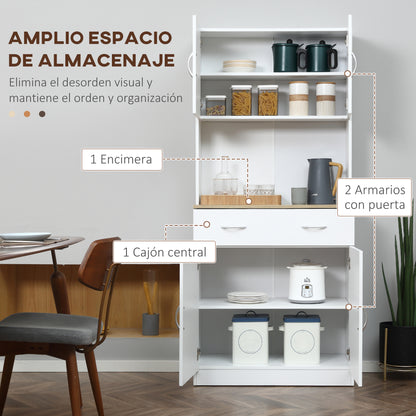 Kitchen Pantry Cabinet Kitchen Auxiliar Cabinet with Doors Drawer and Adjustable Shelves Anti-Tip for Dining Room Living Room 80x40x180 cm White