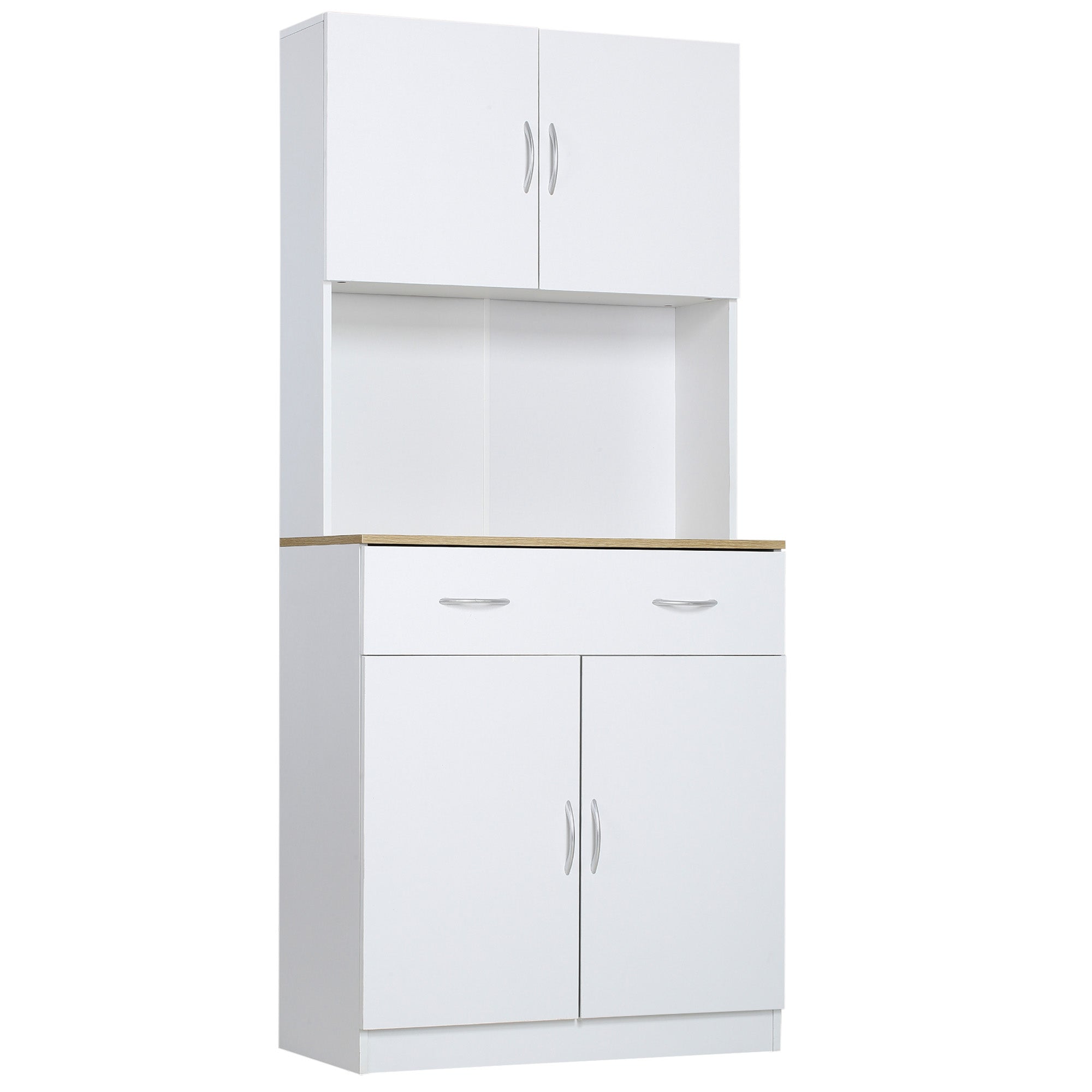 Kitchen Pantry Cabinet Kitchen Auxiliar Cabinet with Doors Drawer and Adjustable Shelves Anti-Tip for Dining Room Living Room 80x40x180 cm White