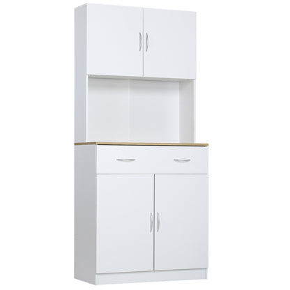 Kitchen Pantry Cabinet Kitchen Auxiliar Cabinet with Doors Drawer and Adjustable Shelves Anti-Tip for Dining Room Living Room 80x40x180 cm White