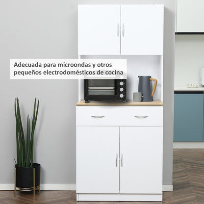 Kitchen Pantry Cabinet Kitchen Auxiliar Cabinet with Doors Drawer and Adjustable Shelves Anti-Tip for Dining Room Living Room 80x40x180 cm White