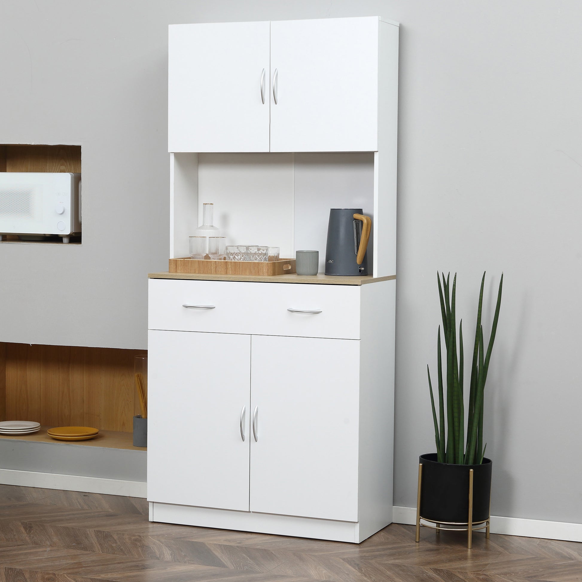 Kitchen Pantry Cabinet Kitchen Auxiliar Cabinet with Doors Drawer and Adjustable Shelves Anti-Tip for Dining Room Living Room 80x40x180 cm White