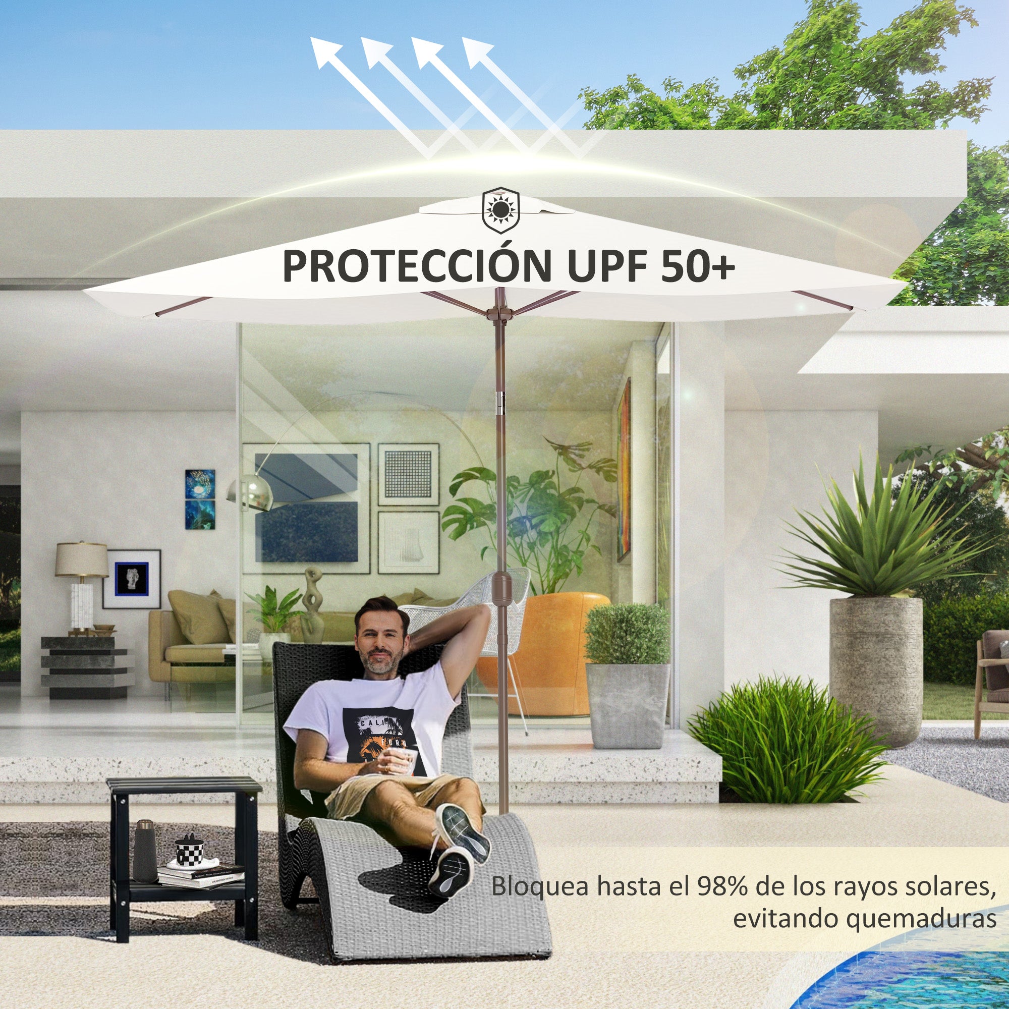 3x2m Umbrella Replacement Canopy Umbrella Canopy Replacement for Patio Umbrella with Top Vent UV Protection 50+ Replacement Cover for Outdoor Parasol Beige