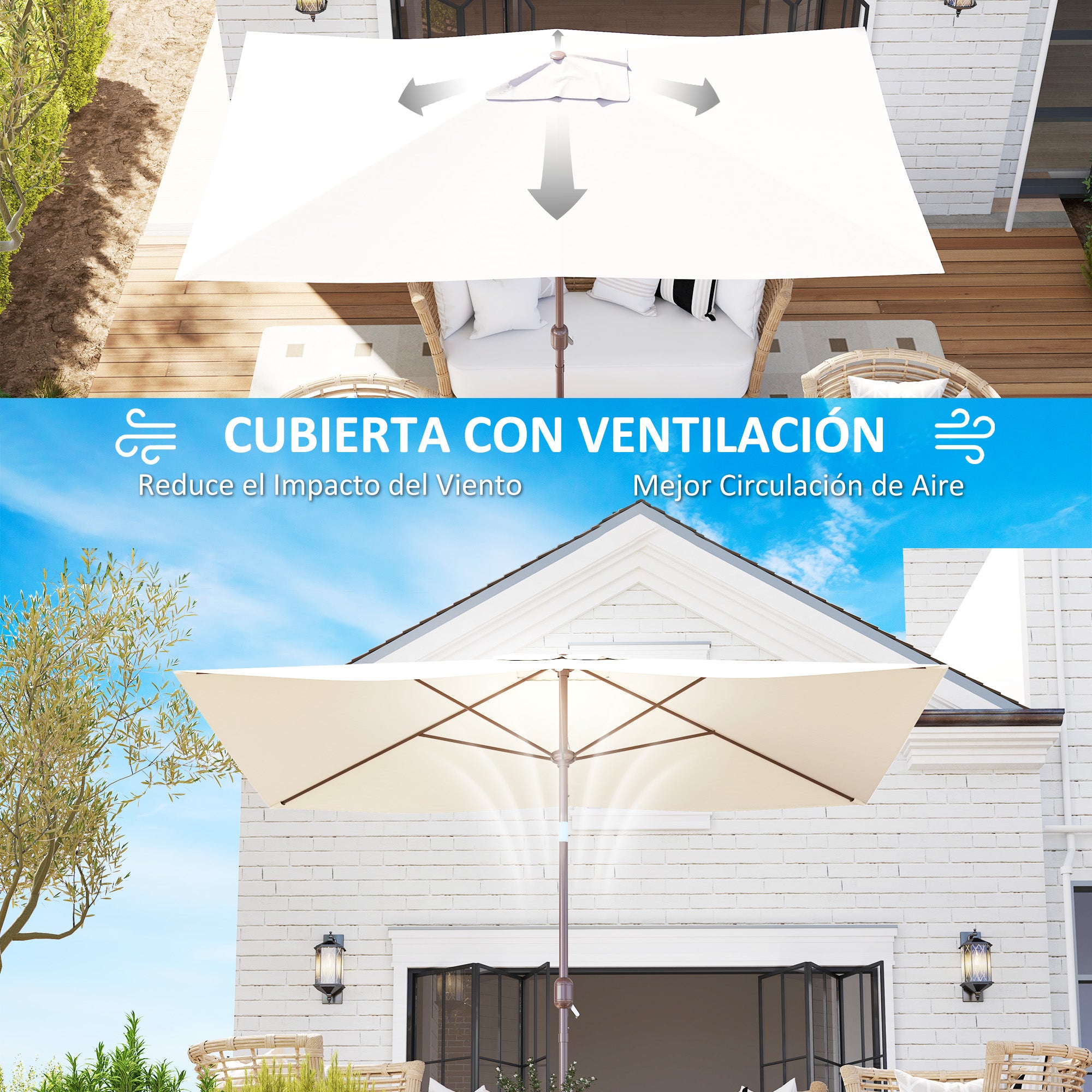 3x2m Umbrella Replacement Canopy Umbrella Canopy Replacement for Patio Umbrella with Top Vent UV Protection 50+ Replacement Cover for Outdoor Parasol Beige
