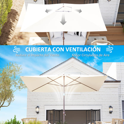 3x2m Umbrella Replacement Canopy Umbrella Canopy Replacement for Patio Umbrella with Top Vent UV Protection 50+ Replacement Cover for Outdoor Parasol Beige