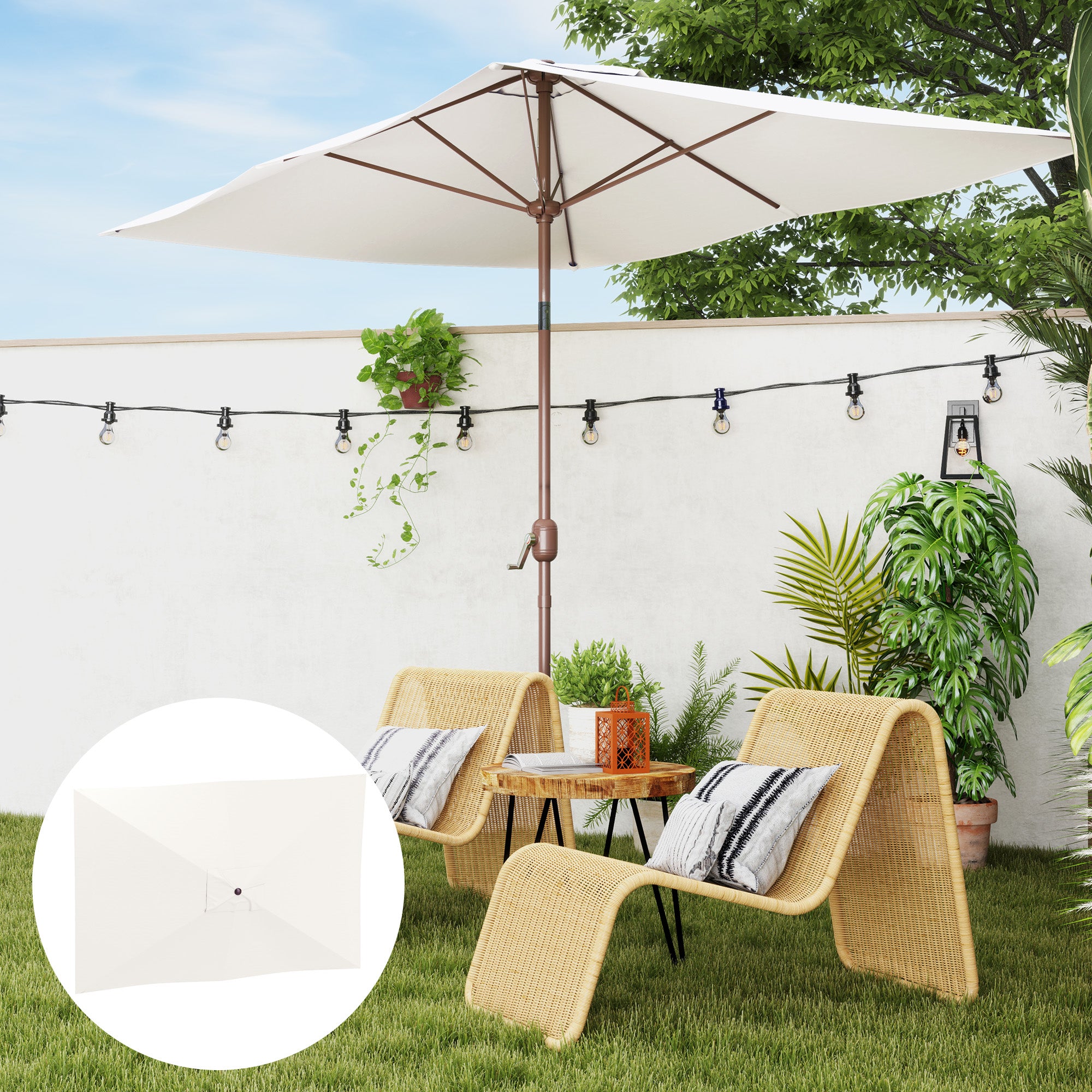 3x2m Umbrella Replacement Canopy Umbrella Canopy Replacement for Patio Umbrella with Top Vent UV Protection 50+ Replacement Cover for Outdoor Parasol Beige