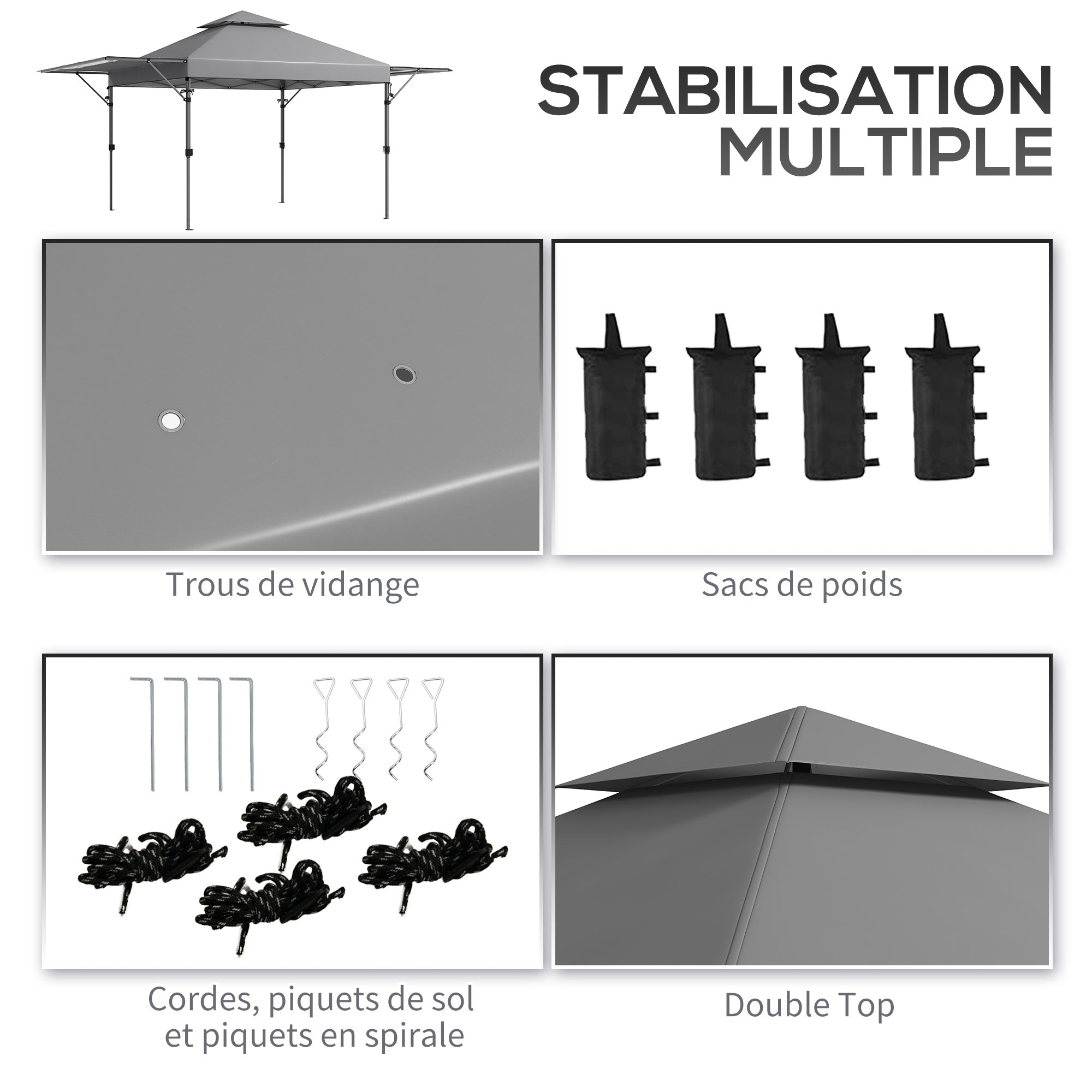 Pop-up Garden Gazebo Folding Pavilion 5 x 3 m, Oxford Fabric with 2 Adjustable Side Walls, Easy to Assemble, Includes Transport Bag with Wheels Gray