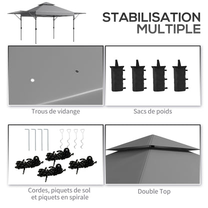 Pop-up Garden Gazebo Folding Pavilion 5 x 3 m, Oxford Fabric with 2 Adjustable Side Walls, Easy to Assemble, Includes Transport Bag with Wheels Gray