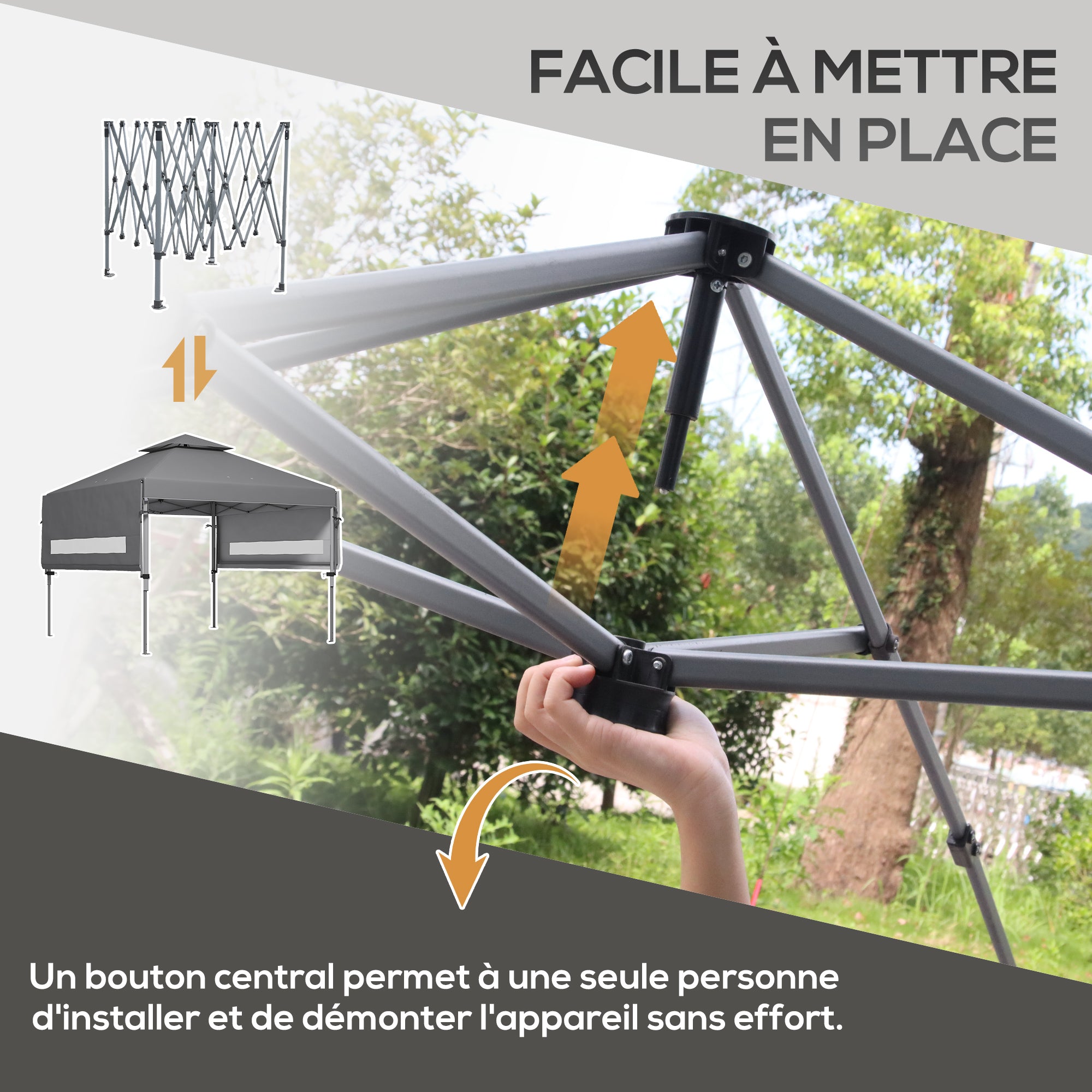 Pop-up Garden Gazebo Folding Pavilion 5 x 3 m, Oxford Fabric with 2 Adjustable Side Walls, Easy to Assemble, Includes Transport Bag with Wheels Gray