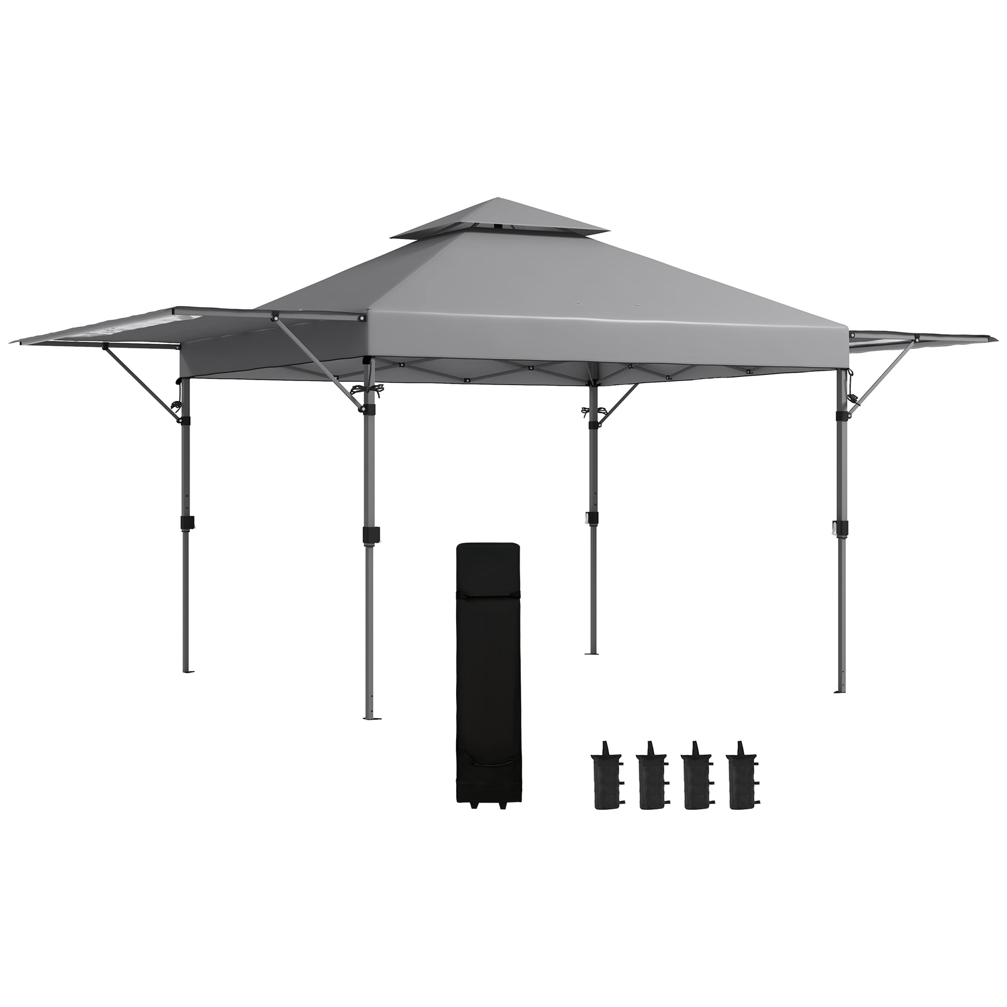 Pop-up Garden Gazebo Folding Pavilion 5 x 3 m, Oxford Fabric with 2 Adjustable Side Walls, Easy to Assemble, Includes Transport Bag with Wheels Gray