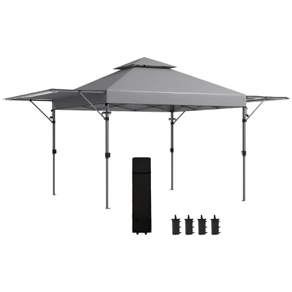Pop-up Garden Gazebo Folding Pavilion 5 x 3 m, Oxford Fabric with 2 Adjustable Side Walls, Easy to Assemble, Includes Transport Bag with Wheels Gray