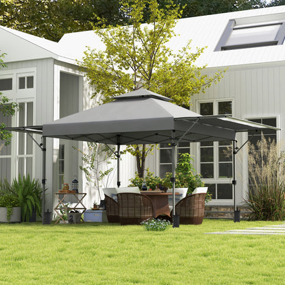 Pop-up Garden Gazebo Folding Pavilion 5 x 3 m, Oxford Fabric with 2 Adjustable Side Walls, Easy to Assemble, Includes Transport Bag with Wheels Gray