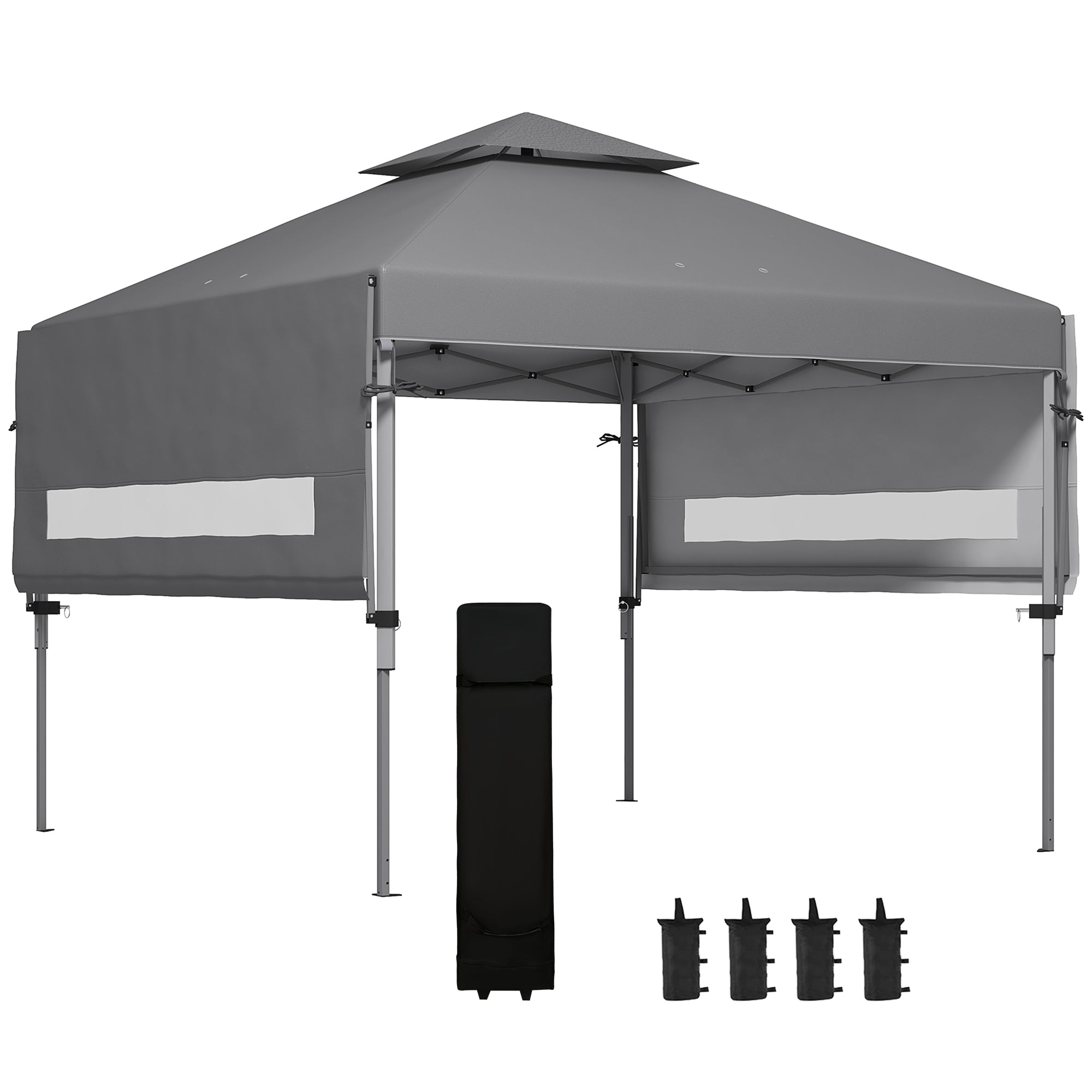 Pop-up Garden Gazebo Folding Pavilion 5 x 3 m, Oxford Fabric with 2 Adjustable Side Walls, Easy to Assemble, Includes Transport Bag with Wheels Gray