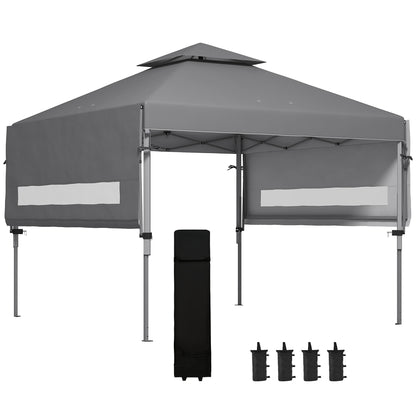 Pop-up Garden Gazebo Folding Pavilion 5 x 3 m, Oxford Fabric with 2 Adjustable Side Walls, Easy to Assemble, Includes Transport Bag with Wheels Gray