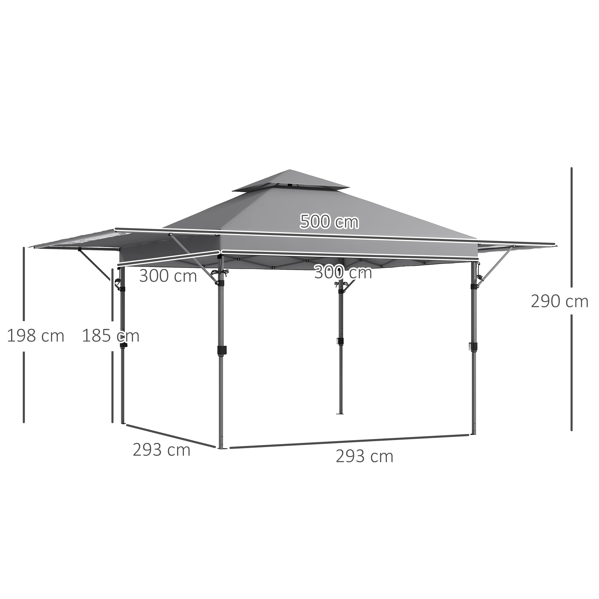 Pop-up Garden Gazebo Folding Pavilion 5 x 3 m, Oxford Fabric with 2 Adjustable Side Walls, Easy to Assemble, Includes Transport Bag with Wheels Gray