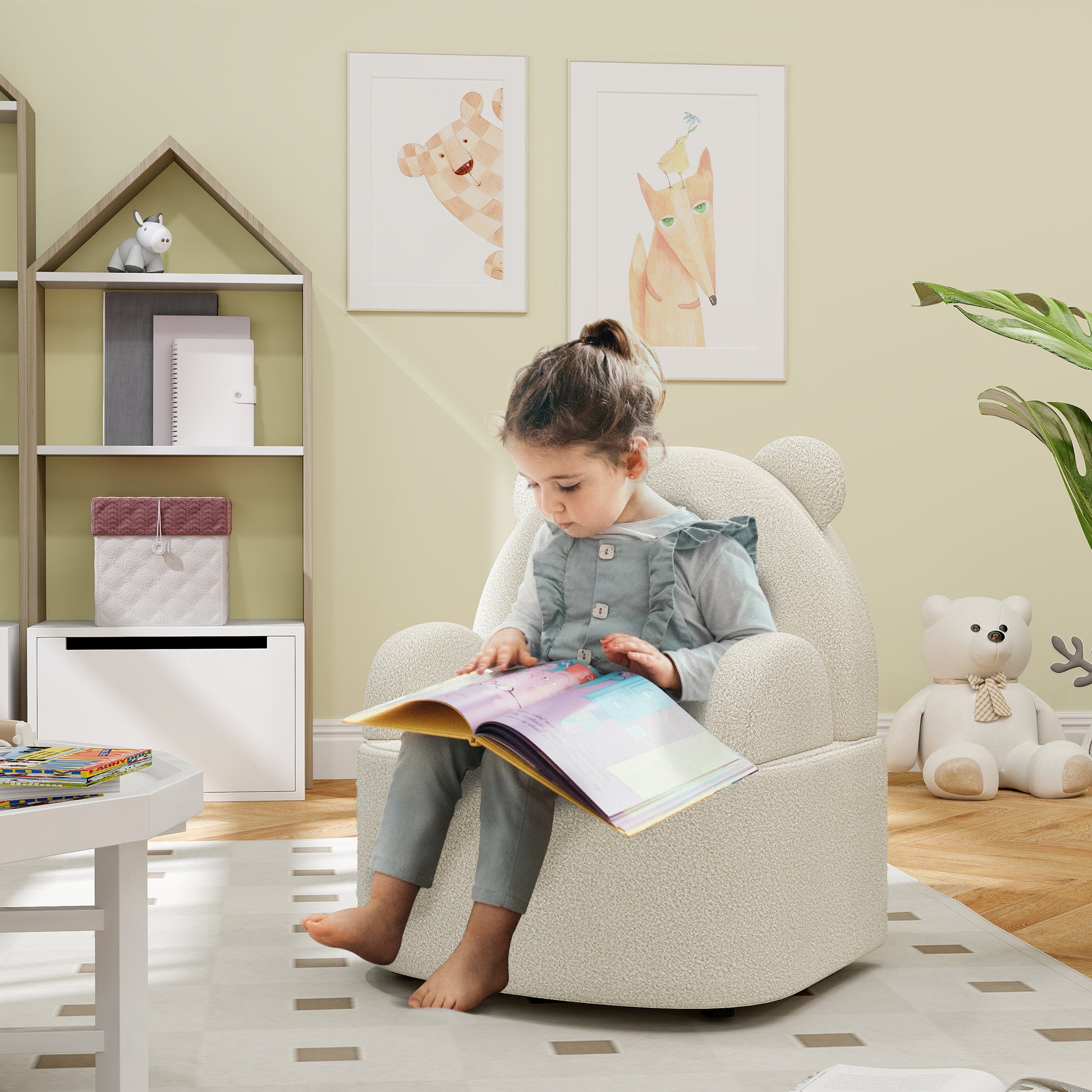 Kids Chair, Kids Sofa with Soft Teddy Fleece, Bear Shape, Children's Chair for Kids from 1.5 Years Old, Children's Room, Playroom, Beige