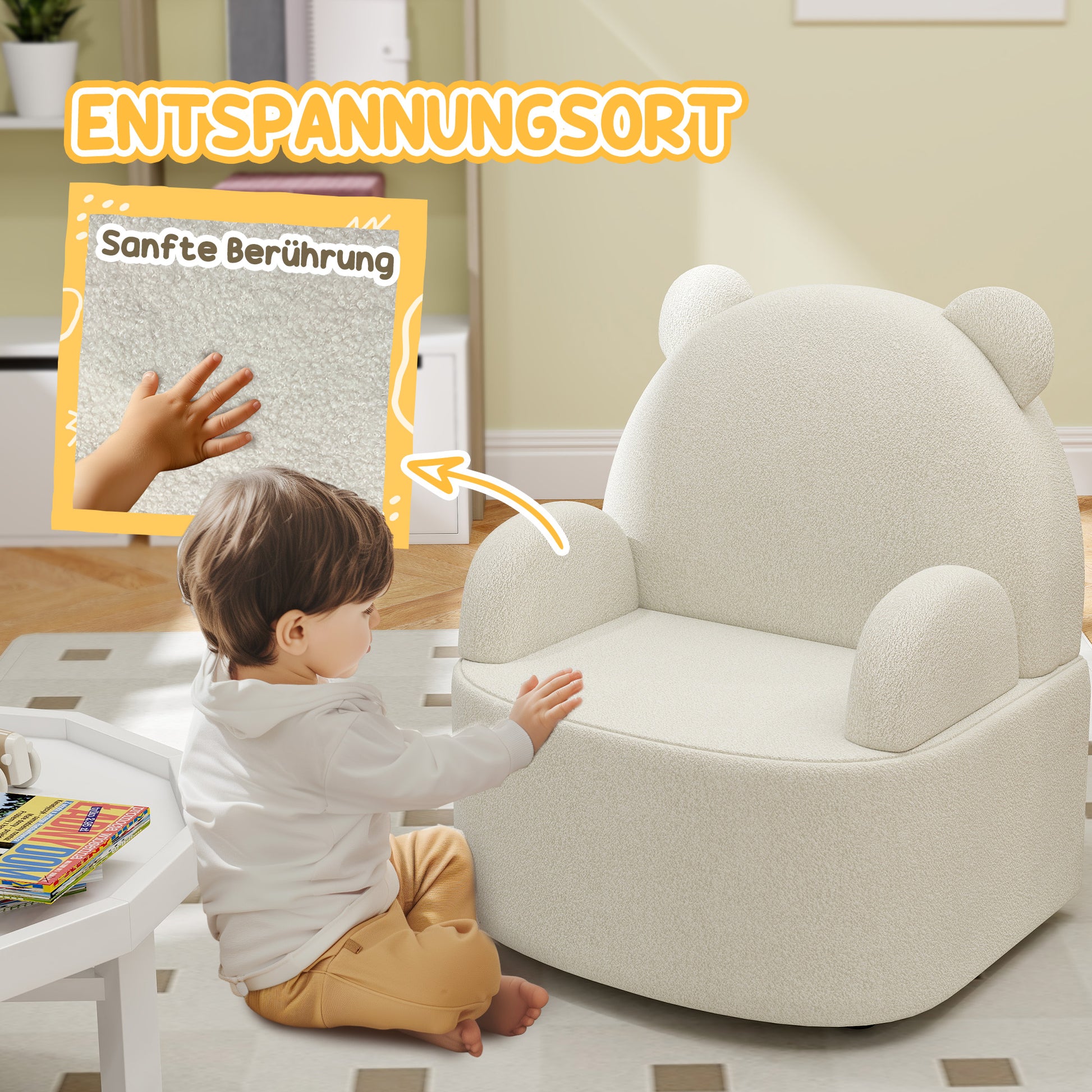 Kids Chair, Kids Sofa with Soft Teddy Fleece, Bear Shape, Children's Chair for Kids from 1.5 Years Old, Children's Room, Playroom, Beige