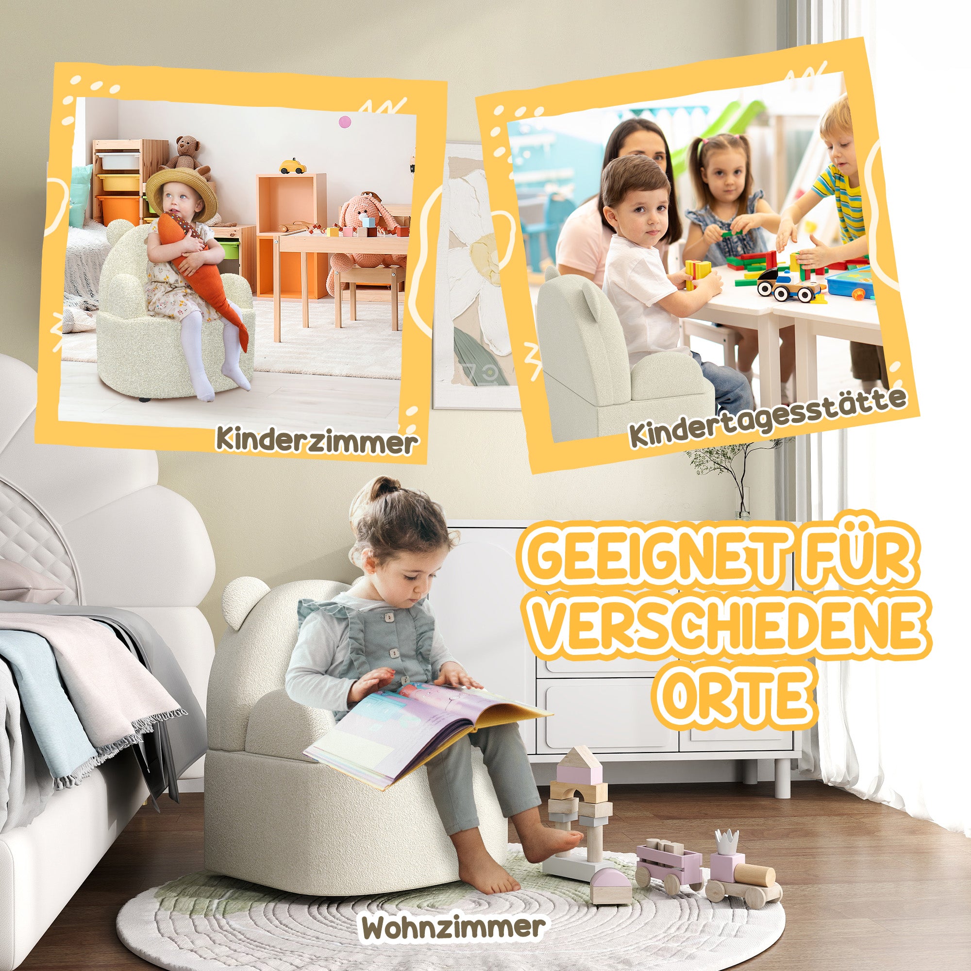 Kids Chair, Kids Sofa with Soft Teddy Fleece, Bear Shape, Children's Chair for Kids from 1.5 Years Old, Children's Room, Playroom, Beige