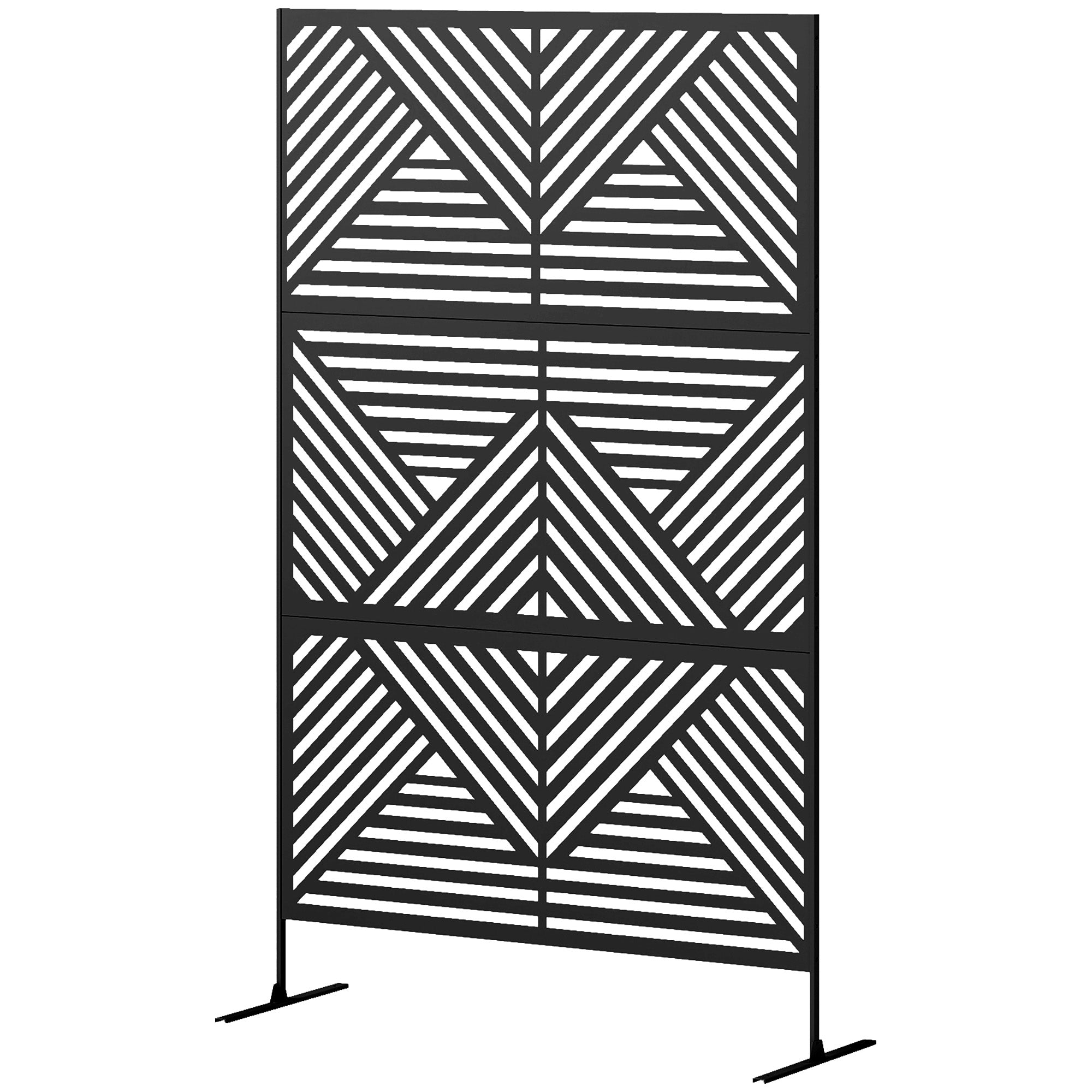 Decorative Outdoor Divider with Diamond Motifs and 2 Feet, High Steel Garden Screen for Balcony and Terrace, 122x45x198 cm, Black