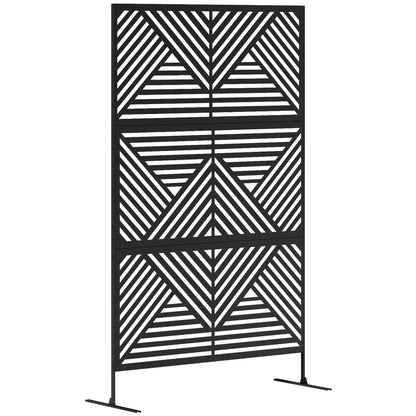 Decorative Outdoor Divider with Diamond Motifs and 2 Feet, High Steel Garden Screen for Balcony and Terrace, 122x45x198 cm, Black