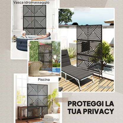 Decorative Outdoor Divider with Diamond Motifs and 2 Feet, High Steel Garden Screen for Balcony and Terrace, 122x45x198 cm, Black