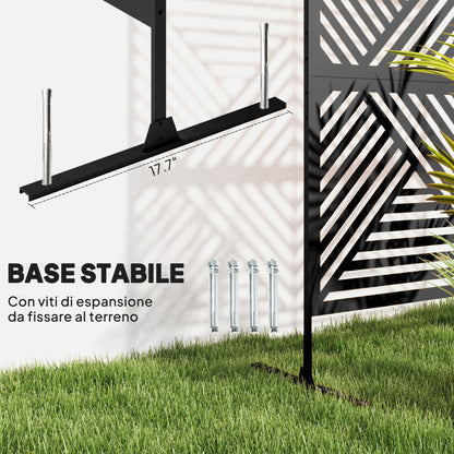 Decorative Outdoor Divider with Diamond Motifs and 2 Feet, High Steel Garden Screen for Balcony and Terrace, 122x45x198 cm, Black