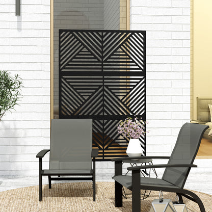 Decorative Outdoor Divider with Diamond Motifs and 2 Feet, High Steel Garden Screen for Balcony and Terrace, 122x45x198 cm, Black