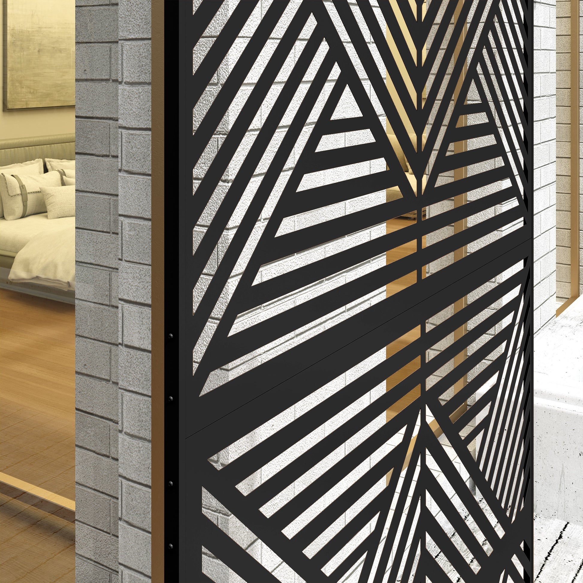 Decorative Outdoor Divider with Diamond Motifs and 2 Feet, High Steel Garden Screen for Balcony and Terrace, 122x45x198 cm, Black