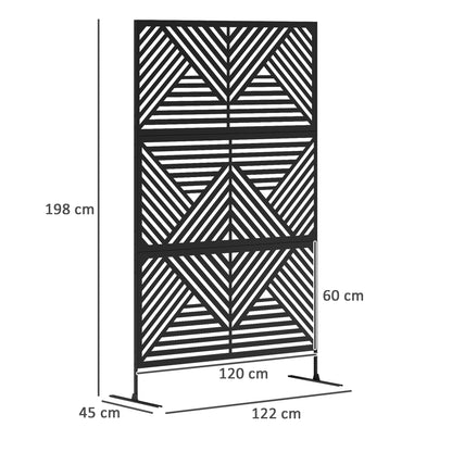Decorative Outdoor Divider with Diamond Motifs and 2 Feet, High Steel Garden Screen for Balcony and Terrace, 122x45x198 cm, Black