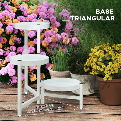 3-Tier Folding Plant Stand Metal Plant Holder with 3 Round Shelves Pot Stand for Indoor and Outdoor 40x40x42 cm White