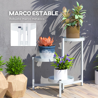 3-Tier Folding Plant Stand Metal Plant Holder with 3 Round Shelves Pot Stand for Indoor and Outdoor 40x40x42 cm White