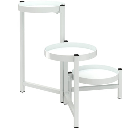 3-Tier Folding Plant Stand Metal Plant Holder with 3 Round Shelves Pot Stand for Indoor and Outdoor 40x40x42 cm White