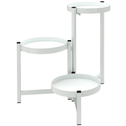 3-Tier Folding Plant Stand Metal Plant Holder with 3 Round Shelves Pot Stand for Indoor and Outdoor 40x40x42 cm White