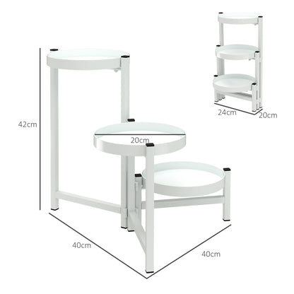 3-Tier Folding Plant Stand Metal Plant Holder with 3 Round Shelves Pot Stand for Indoor and Outdoor 40x40x42 cm White