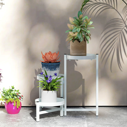 3-Tier Folding Plant Stand Metal Plant Holder with 3 Round Shelves Pot Stand for Indoor and Outdoor 40x40x42 cm White