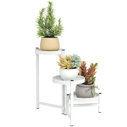 3-Tier Folding Plant Stand Metal Plant Holder with 3 Round Shelves Pot Stand for Indoor and Outdoor 40x40x42 cm White