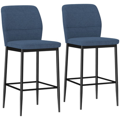 Set of 2 Bar Stools High Kitchen Stools with Backrest and Footrest Upholstered in Velvet Steel Frame Modern High Stools for Dining Counter Blue