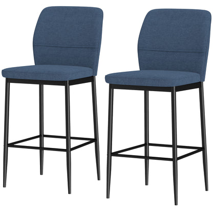 Set of 2 Bar Stools High Kitchen Stools with Backrest and Footrest Upholstered in Velvet Steel Frame Modern High Stools for Dining Counter Blue
