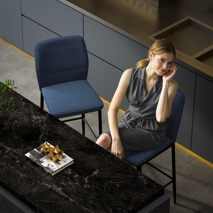 Set of 2 Bar Stools High Kitchen Stools with Backrest and Footrest Upholstered in Velvet Steel Frame Modern High Stools for Dining Counter Blue