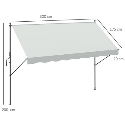 Retractable Manual Awning 3x1.75 m Outdoor Terrace Awning Adjustable Height with Crank 210-310 cm No Drill for Balcony Garden Cream