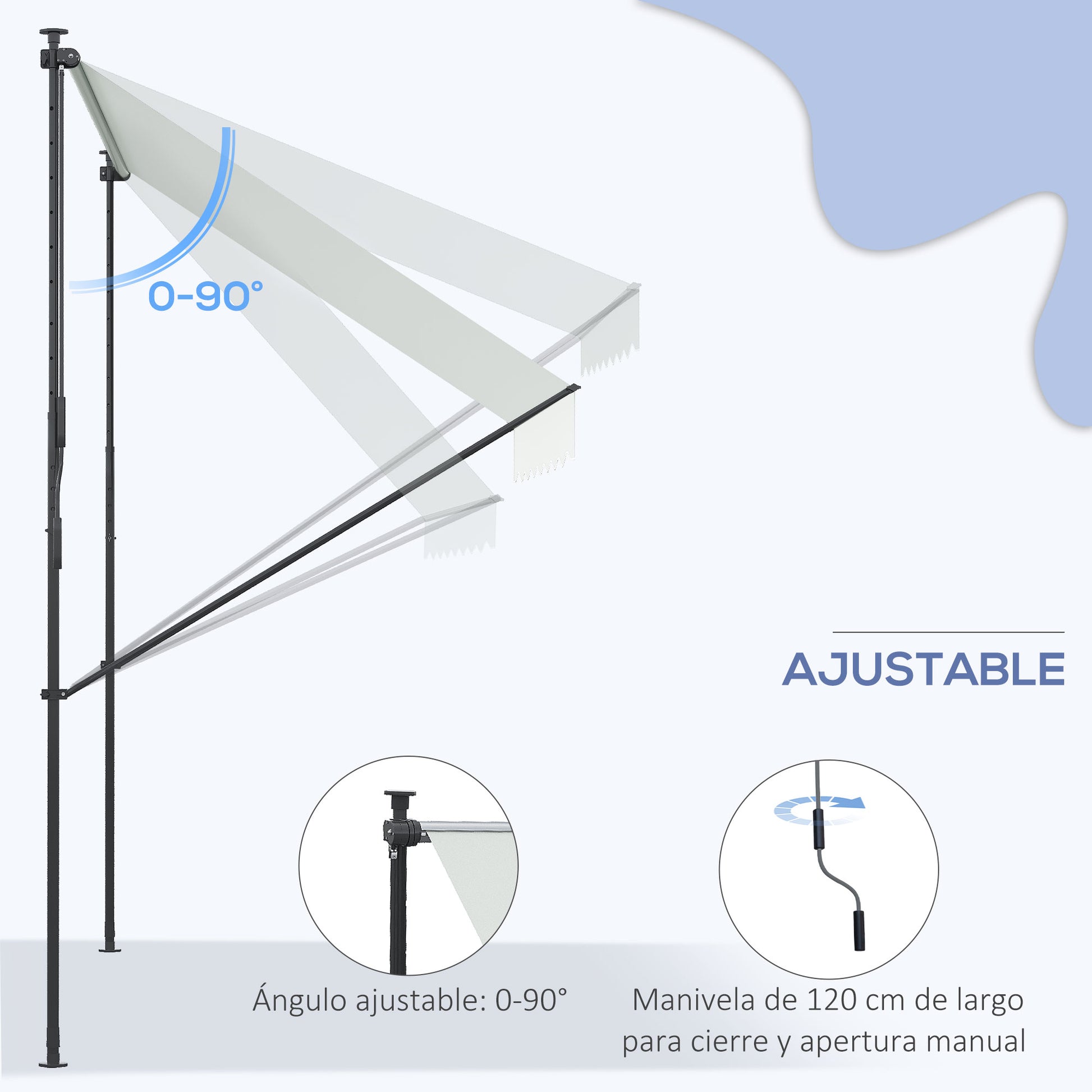 Retractable Manual Awning 3x1.75 m Outdoor Terrace Awning Adjustable Height with Crank 210-310 cm No Drill for Balcony Garden Cream