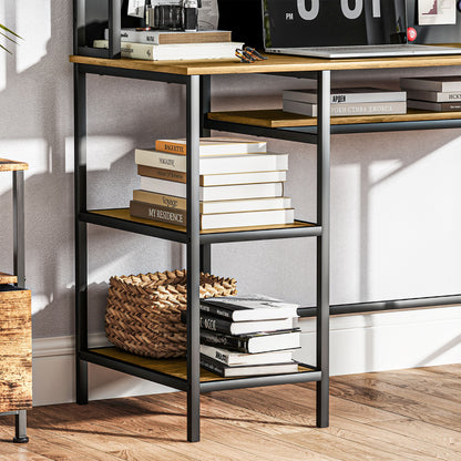 Desk with Storage Computer Desk with 4 Shelves, Large Worktop and Black Panel for Living Room Bedroom 120L x 53W x 126H cm, Brown and Black