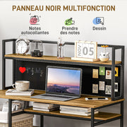 Desk with Storage Computer Desk with 4 Shelves, Large Worktop and Black Panel for Living Room Bedroom 120L x 53W x 126H cm, Brown and Black