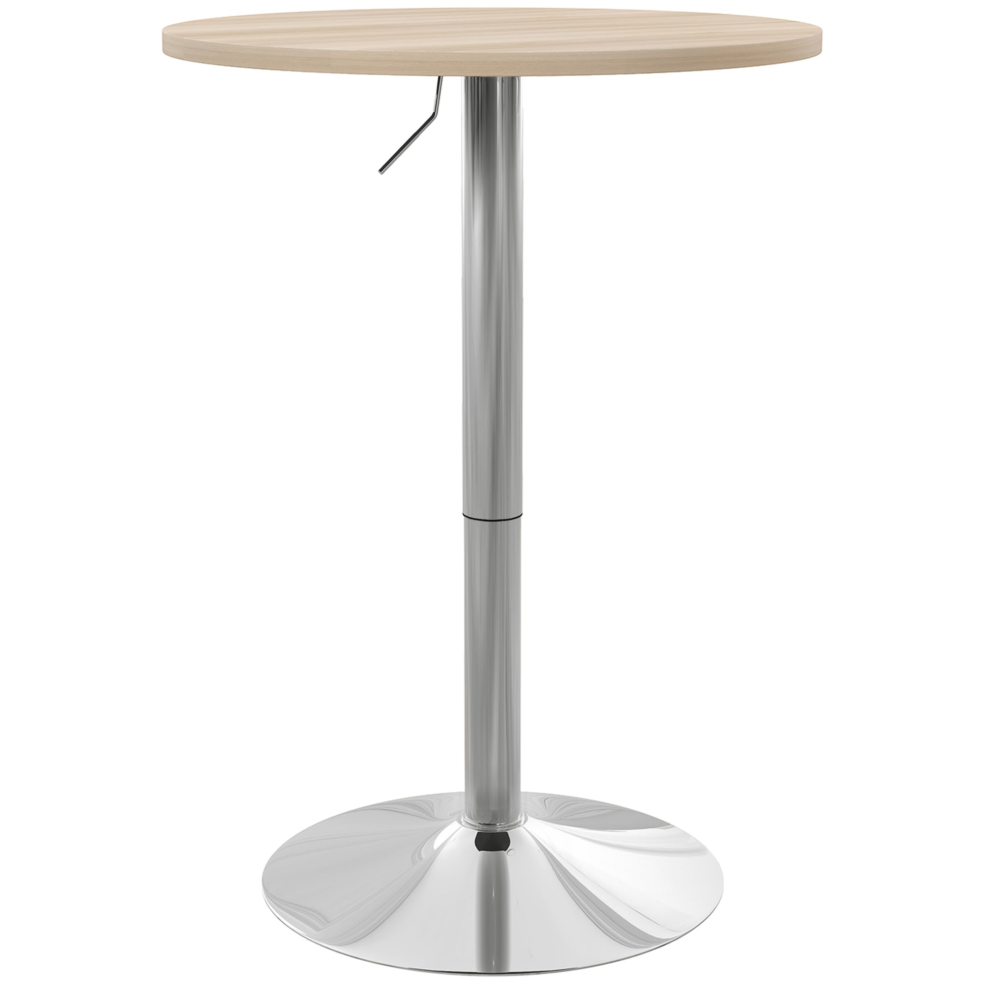 Round Bar Table High Kitchen Table Adjustable Height 69-91 cm with 360° Rotating Tabletop Natural and Gray Steel Base